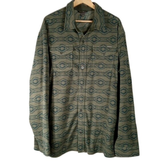 EDDIE BAUER Mens Fleece Shacket Shirt  T2XL Aztec Green Big and Tall Cabincore - Picture 1 of 6